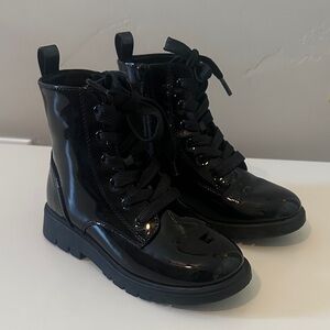 Black Patent Leather Lace-Up Boots